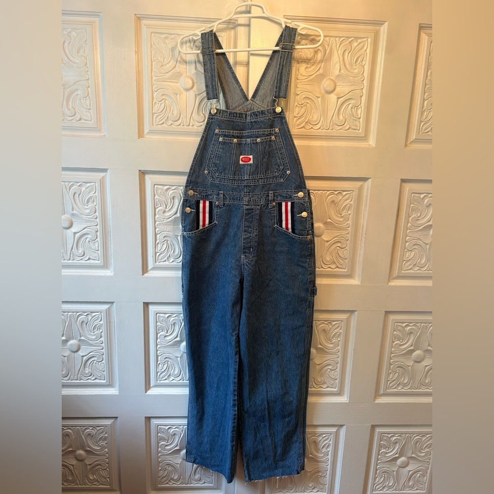 Vintage 90’s Revolt Overalls with red white and blue - women’s Large